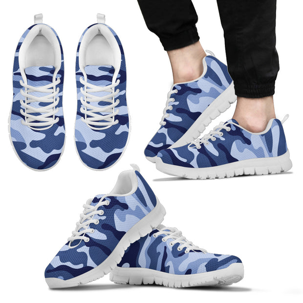 Mens Sneakaers.Blue Camouflage Shoes Whote Sole