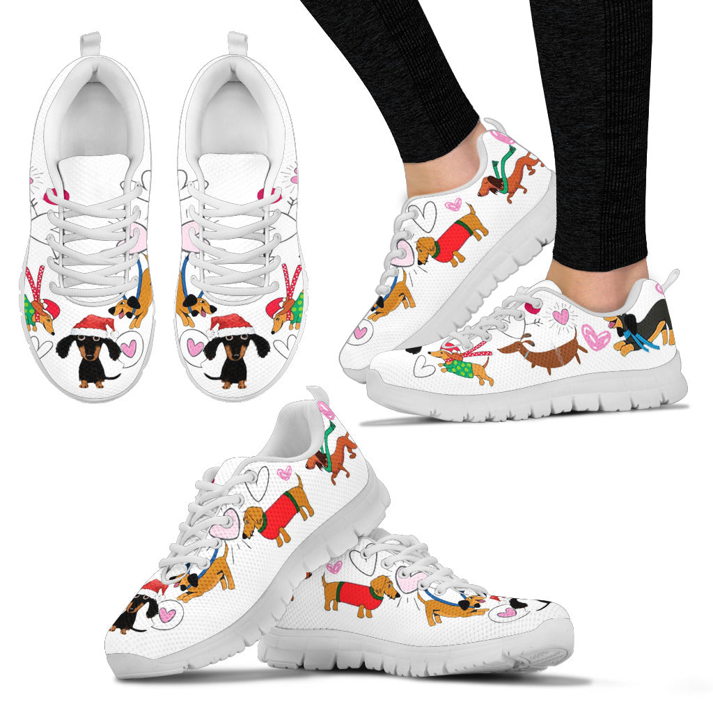 Cute white sneakers with dachsunds christmas theme