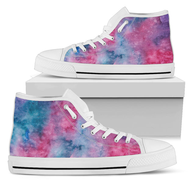 Pink Watercolor Womens High Top Shoes (White)