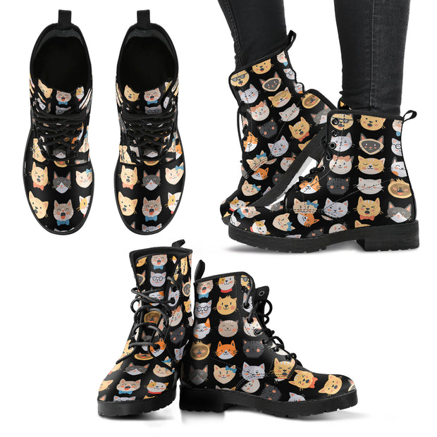 Adorable Cats Black Boots (Women's)