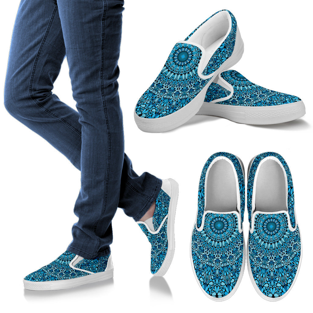 Sky Blue Mandala Women's Slip Ons