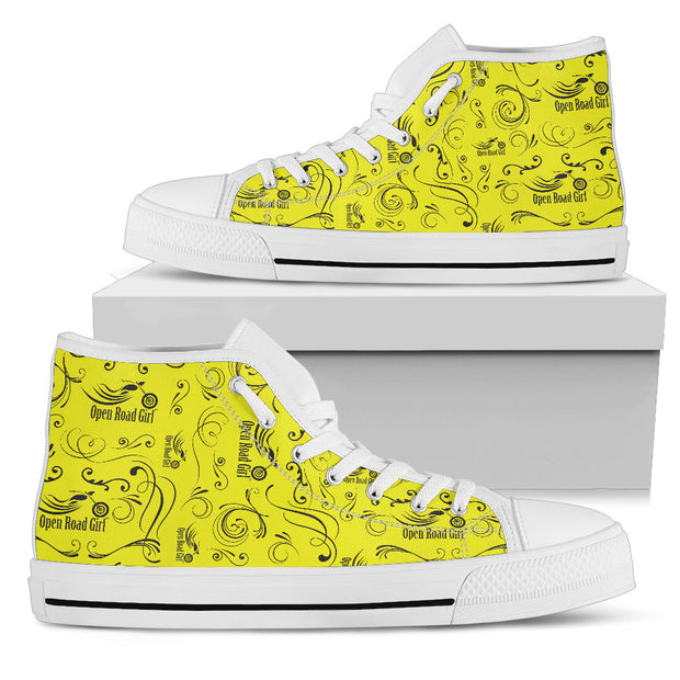 YELLOW Solid Scatter Design Open Road Girl White Sole Canvas Women's High Top