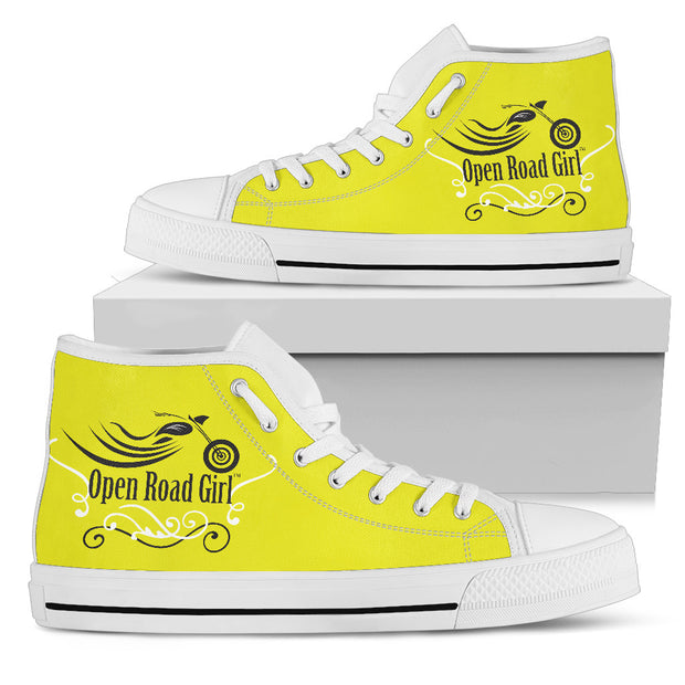 YELLOW Blue Swirl White Sole Open Road Girl Women's High Top