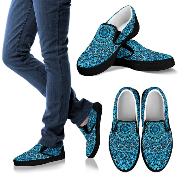 Sky Blue Mandala Women's Slip Ons