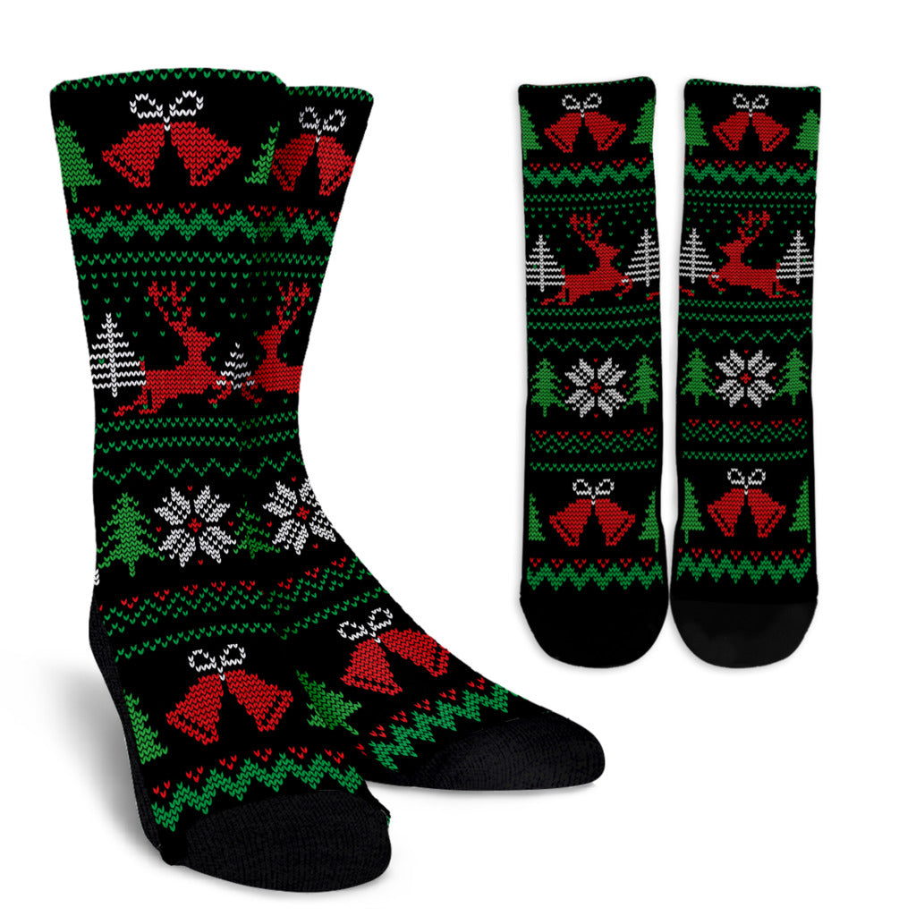 Christmas Knitted Pattern Black Red and Green Socks