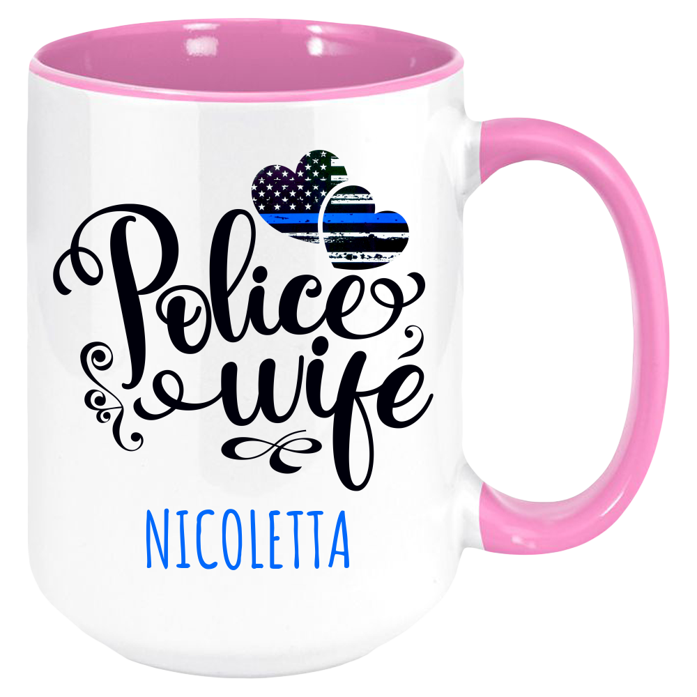 Police Wife Coffee Mug, White with Colored Inside and Handle