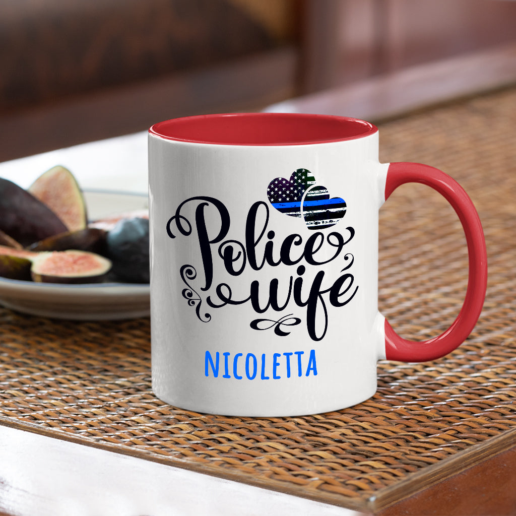 Police Wife Coffee Mug, White with Colored Inside and Handle