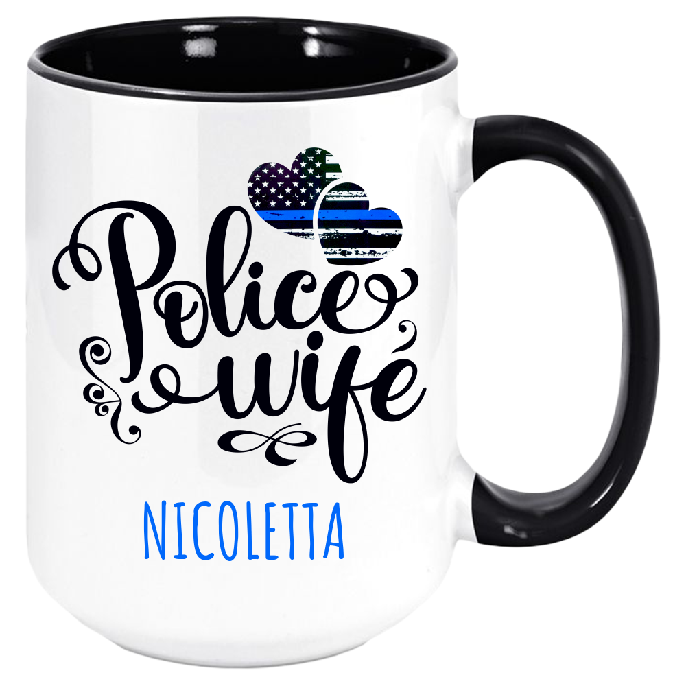 Police Wife Coffee Mug, White with Colored Inside and Handle