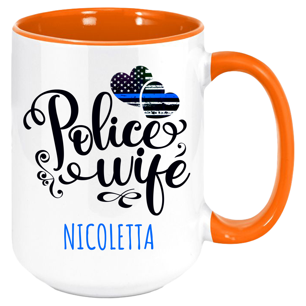 Police Wife Coffee Mug, White with Colored Inside and Handle