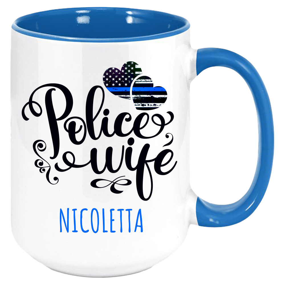 Police Wife Coffee Mug, White with Colored Inside and Handle