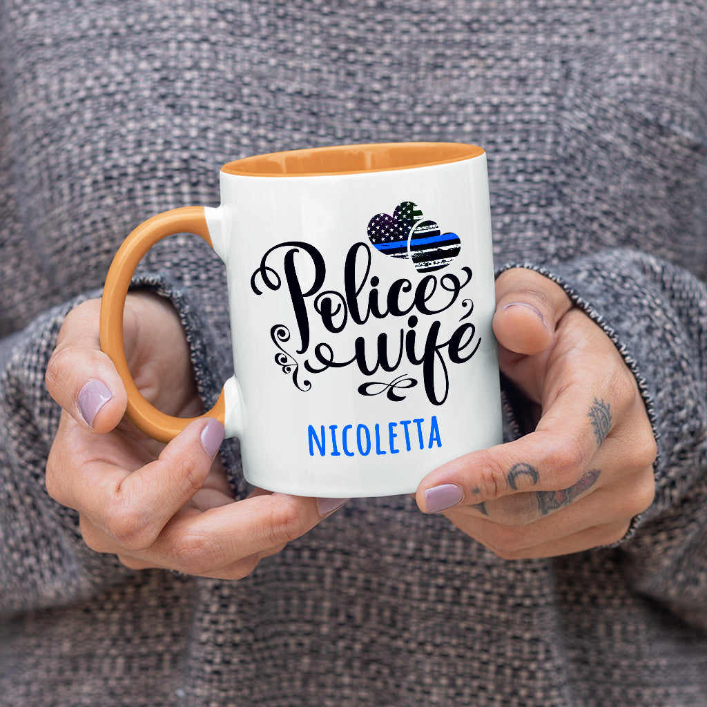 Police Wife Coffee Mug, White with Colored Inside and Handle