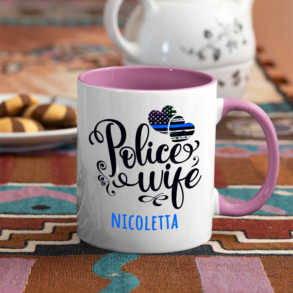 Police Wife Coffee Mug, White with Colored Inside and Handle