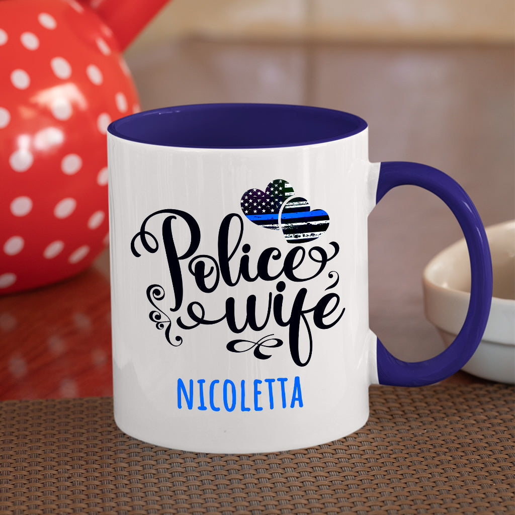 Police Wife Coffee Mug, White with Colored Inside and Handle