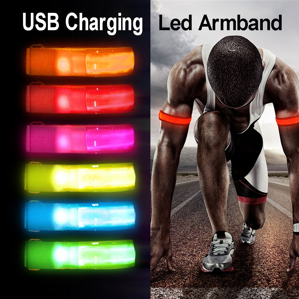 USB Charging Night Running Led Armband Outdoor Cycling Jogging Arm Strap Bike Safety Light Reflective Belt Warning Wristband