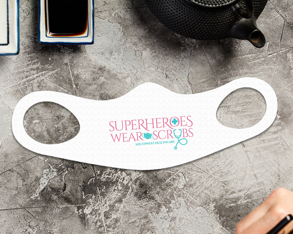 Superheroes Face Mask Fitted Sublimation All Over Print - White