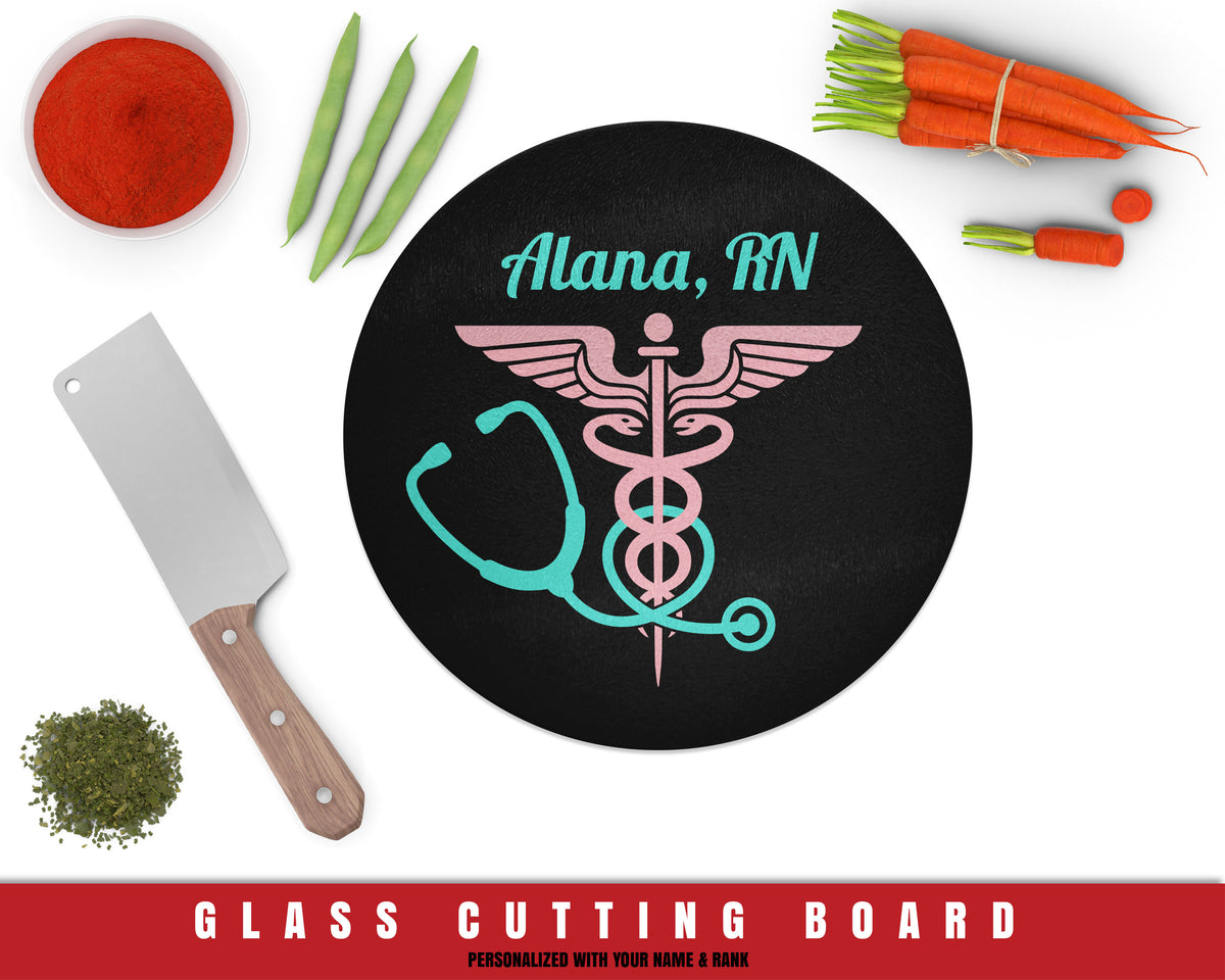 Nurse Badge Round Glass Cutting Board