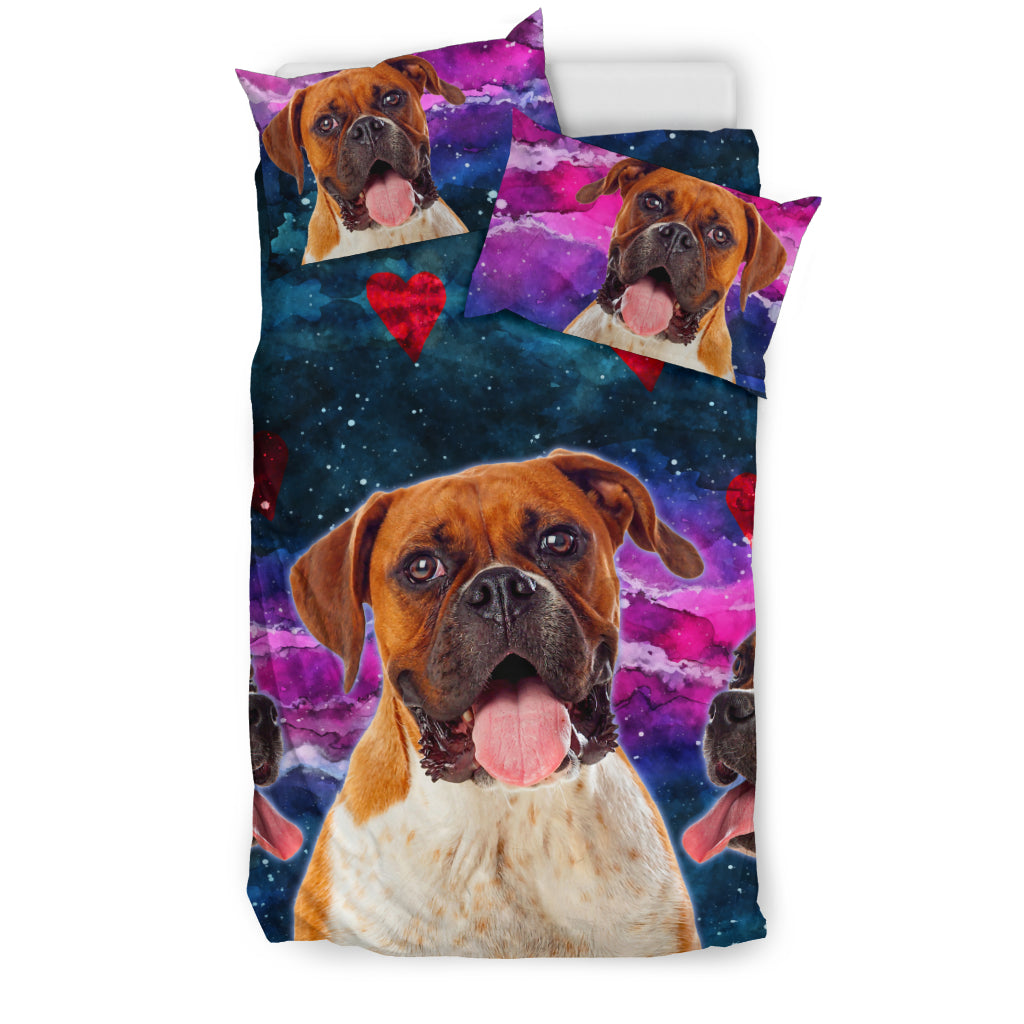Boxer Dog Hearts Bedding Set Cute Dogs in Space