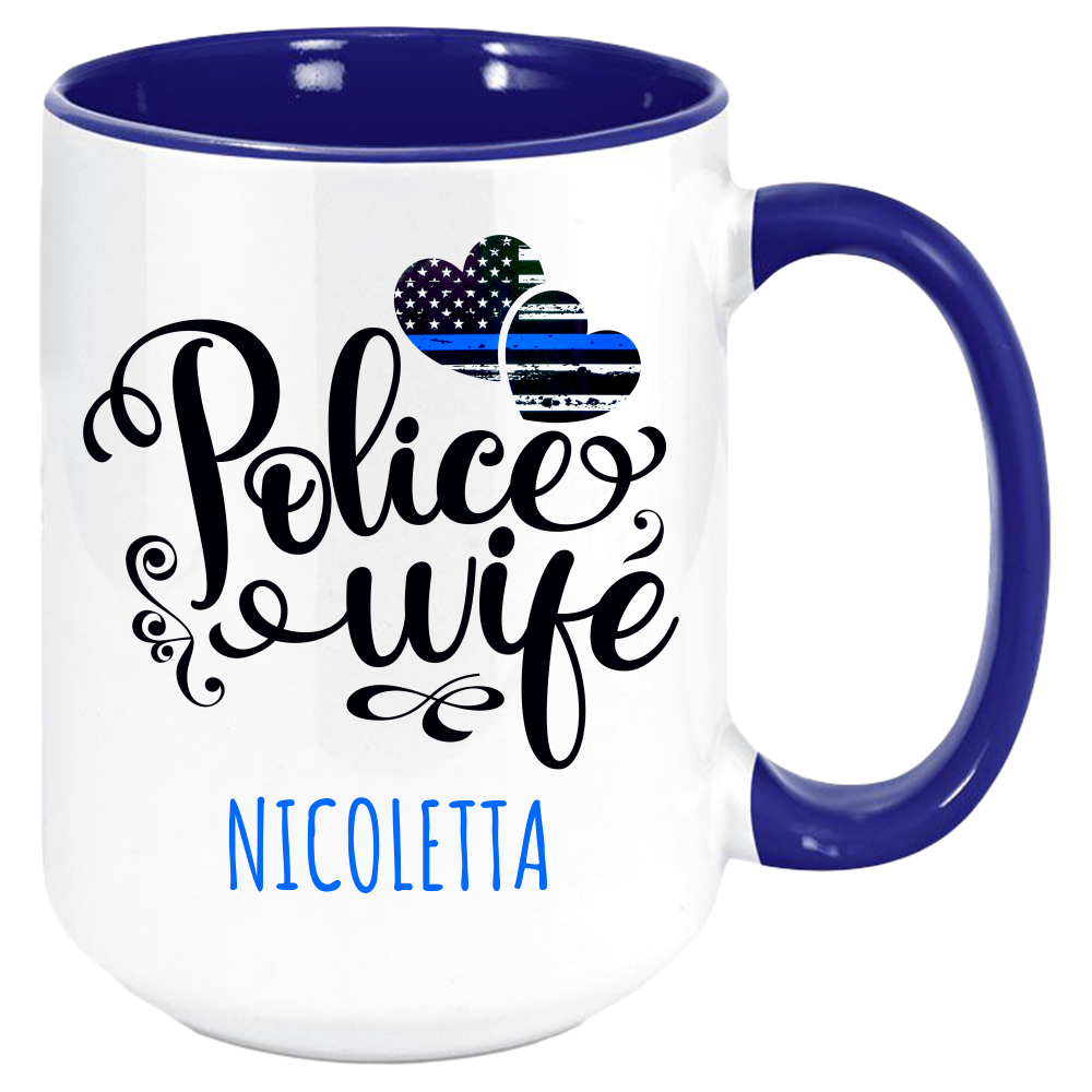 Police Wife Coffee Mug, White with Colored Inside and Handle