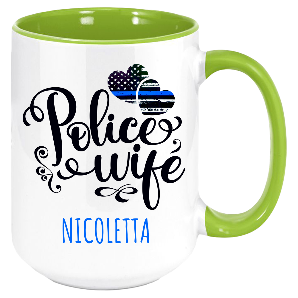 Police Wife Coffee Mug, White with Colored Inside and Handle