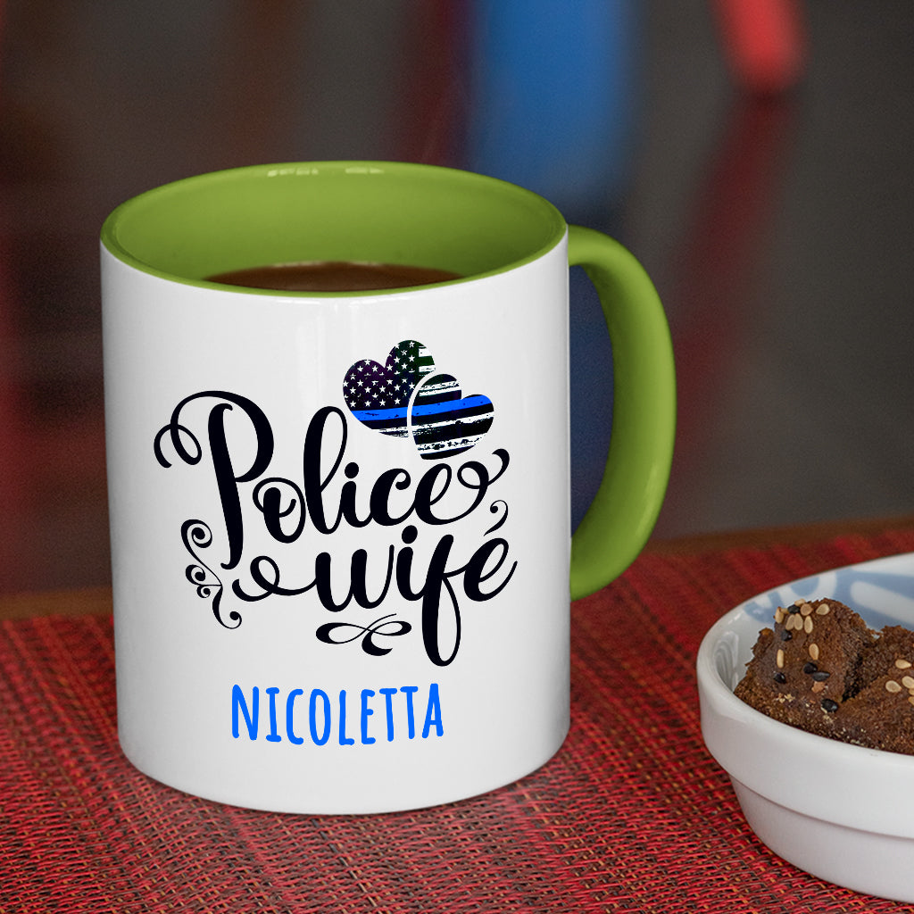 Police Wife Coffee Mug, White with Colored Inside and Handle