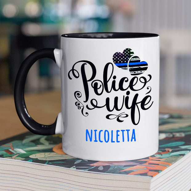 Police Wife Coffee Mug, White with Colored Inside and Handle