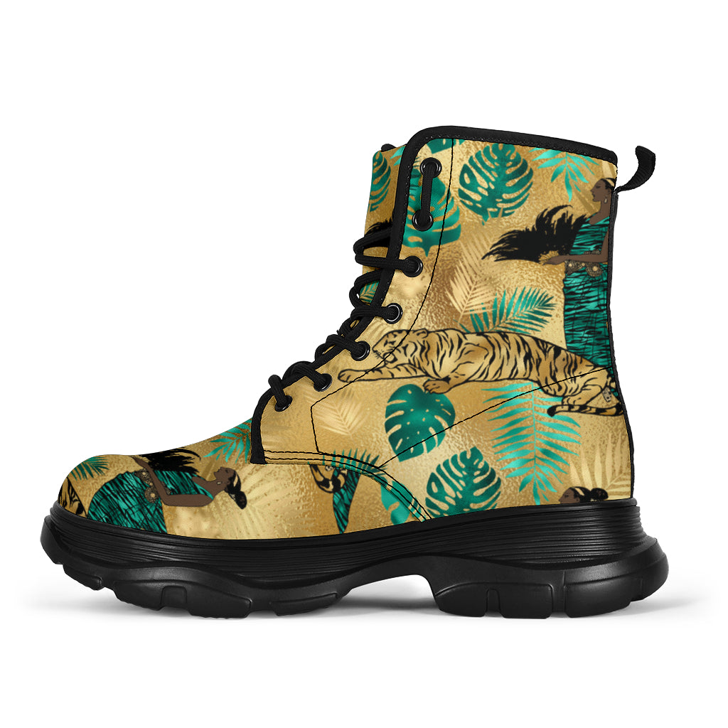 Enhanced Gold Leaves Chunky Boots