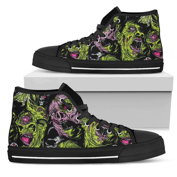 Zombies Cartoon Design High Top Sneaker Custom Shoes with Black Soles