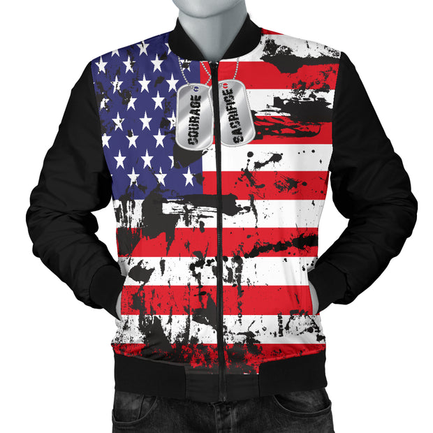 American Flags and Tags Men's Grunge Bomber Jacket