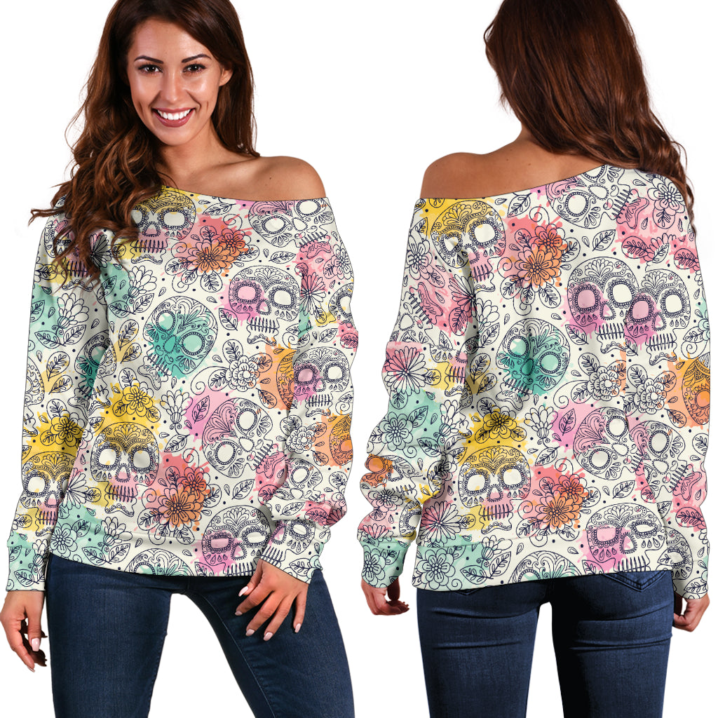 Pastel Skull Off Shoulder Hoodie