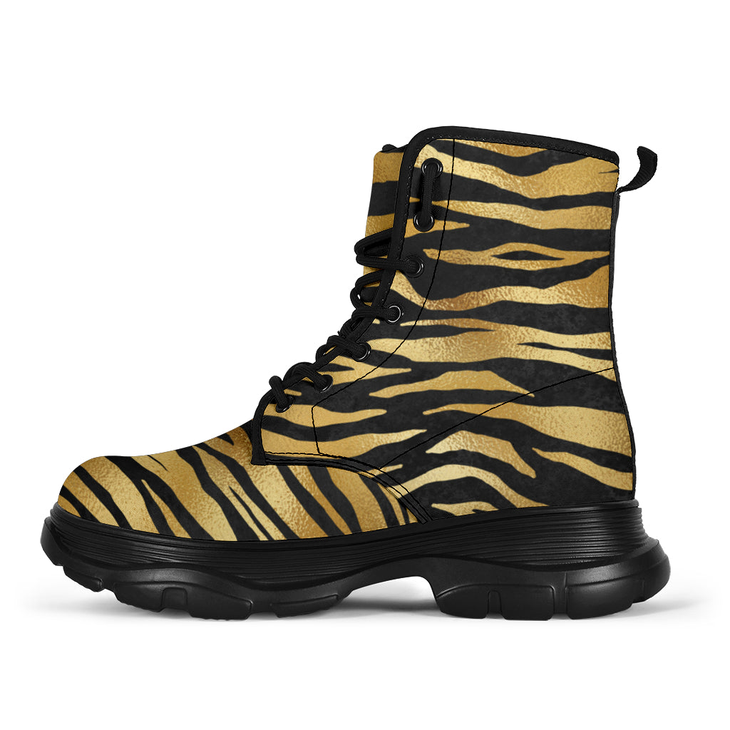 Gold Tiger Striped Chunky Boots
