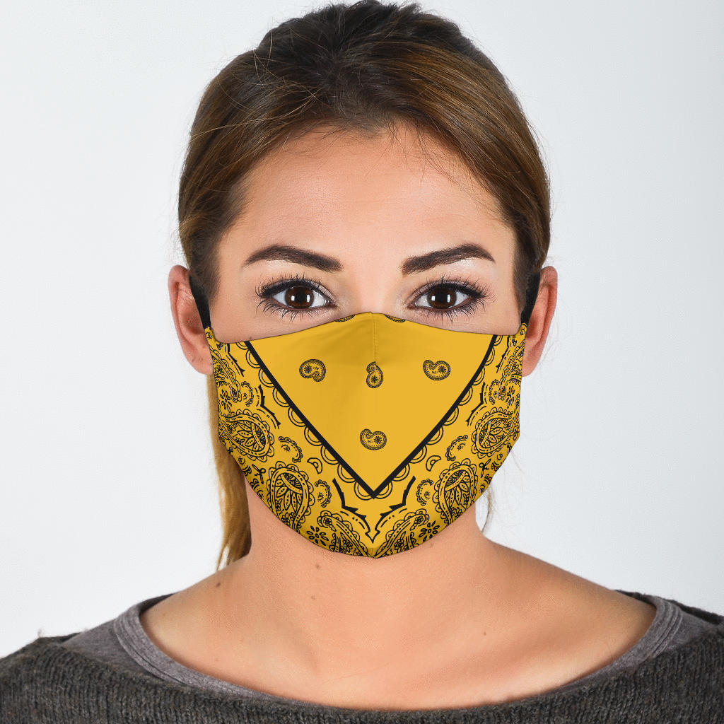 Adjustable Gold and Black Bandana Face Mask with 5 Layer Filters