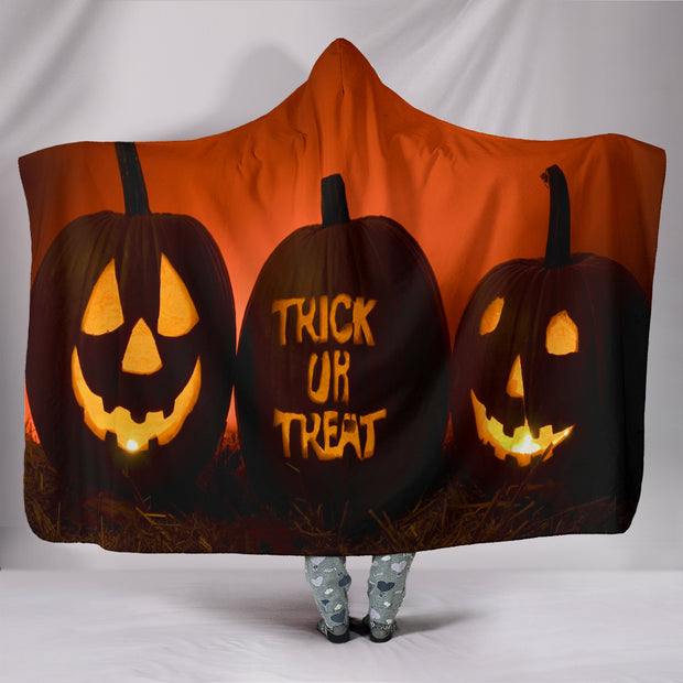 Halloween Pumpkins Plush Lined Hooded Blanket