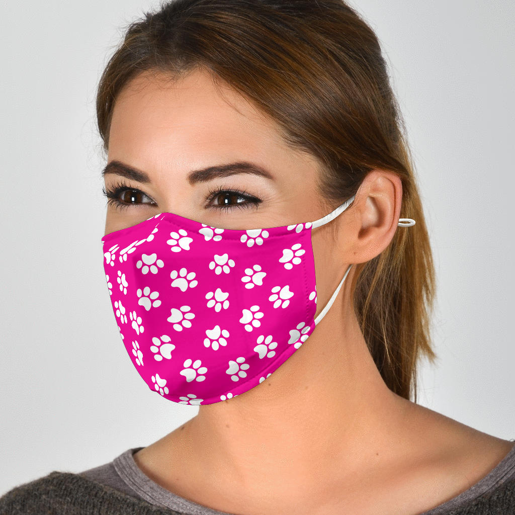 Face Mask Paw Prints Hot Pink