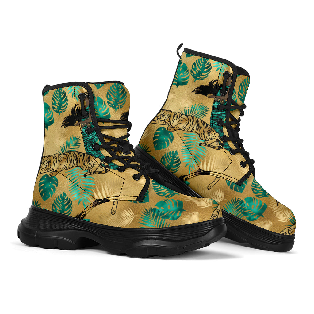 Enhanced Gold Leaves Chunky Boots