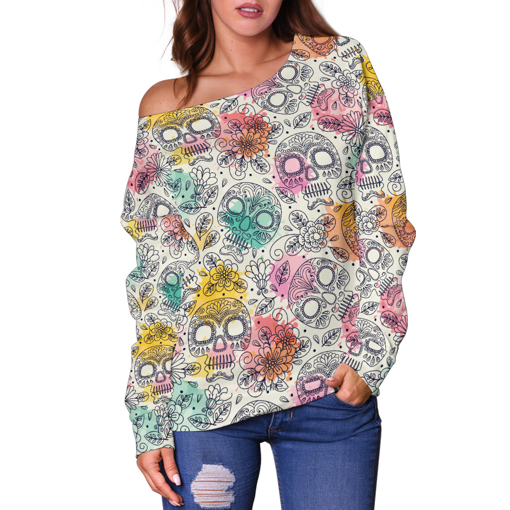 Pastel Skull Off Shoulder Hoodie