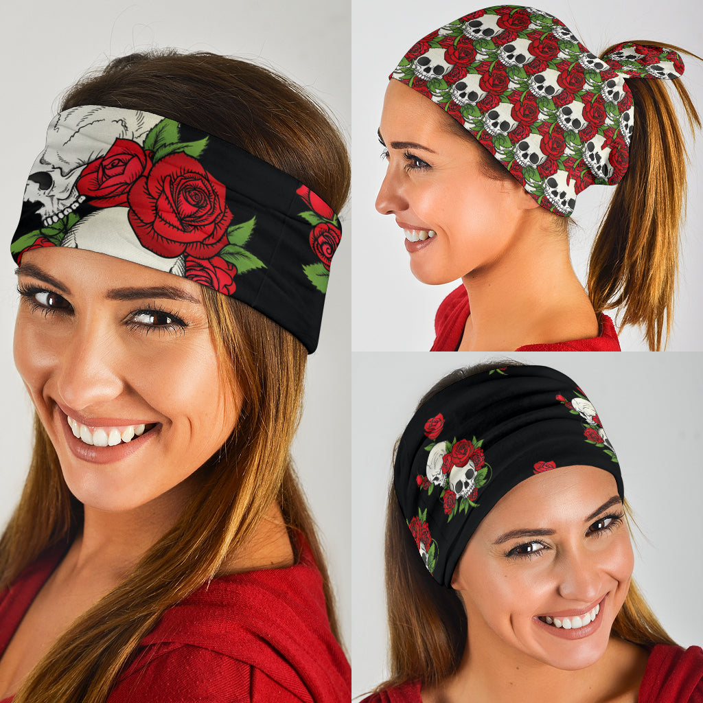 Skull Couple Roses (Black) - Bandana 3 Pack