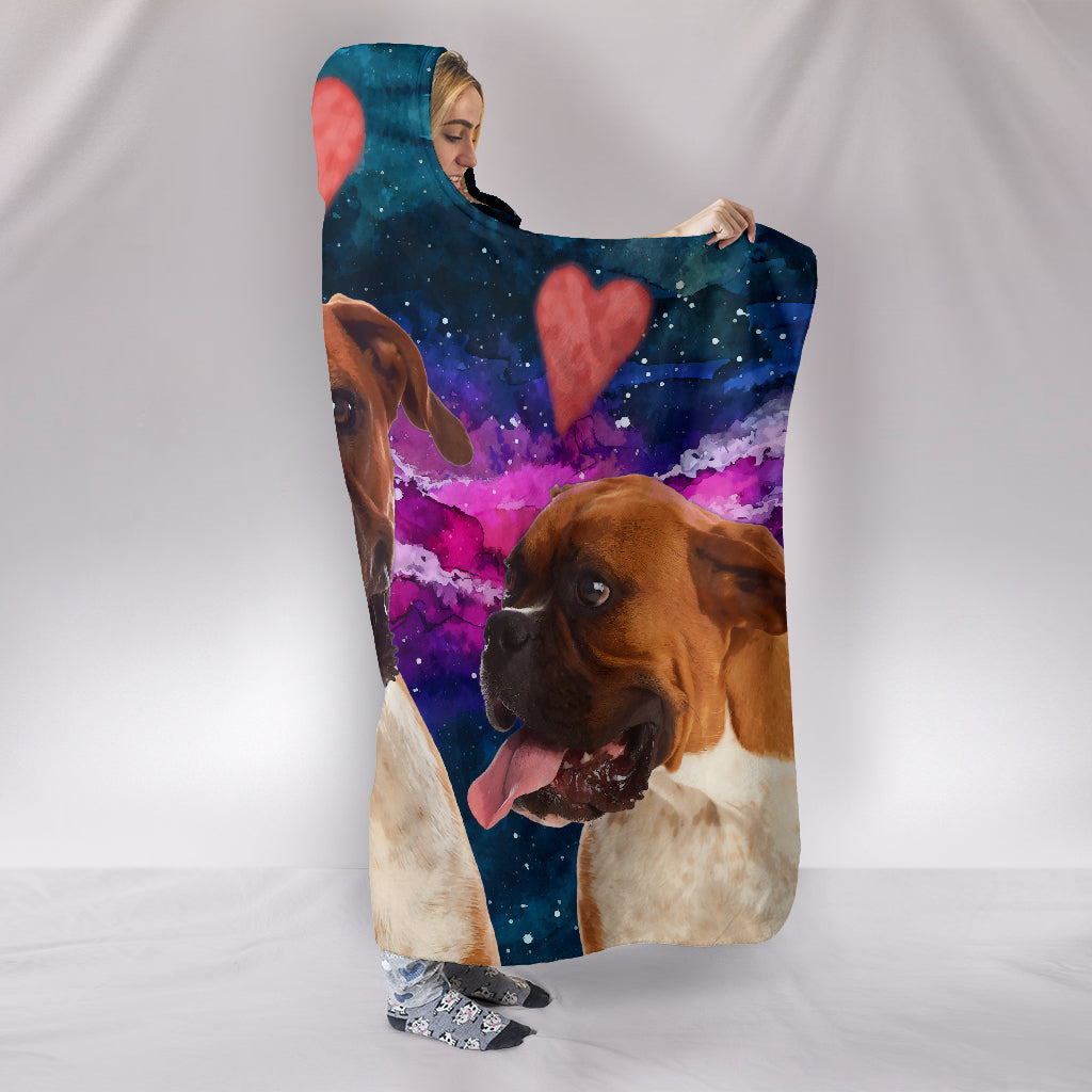 Boxer Dog Hearts Hooded Blanket