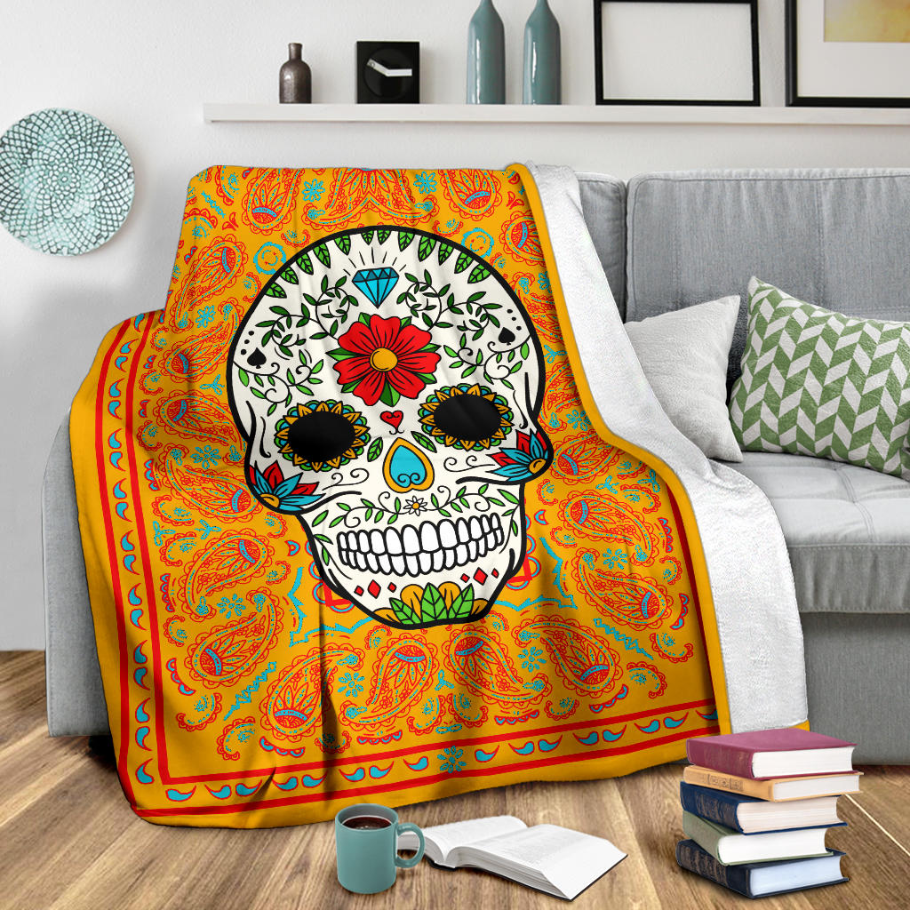 Ultra Plush Pumpkin Sugar Skull Blanket