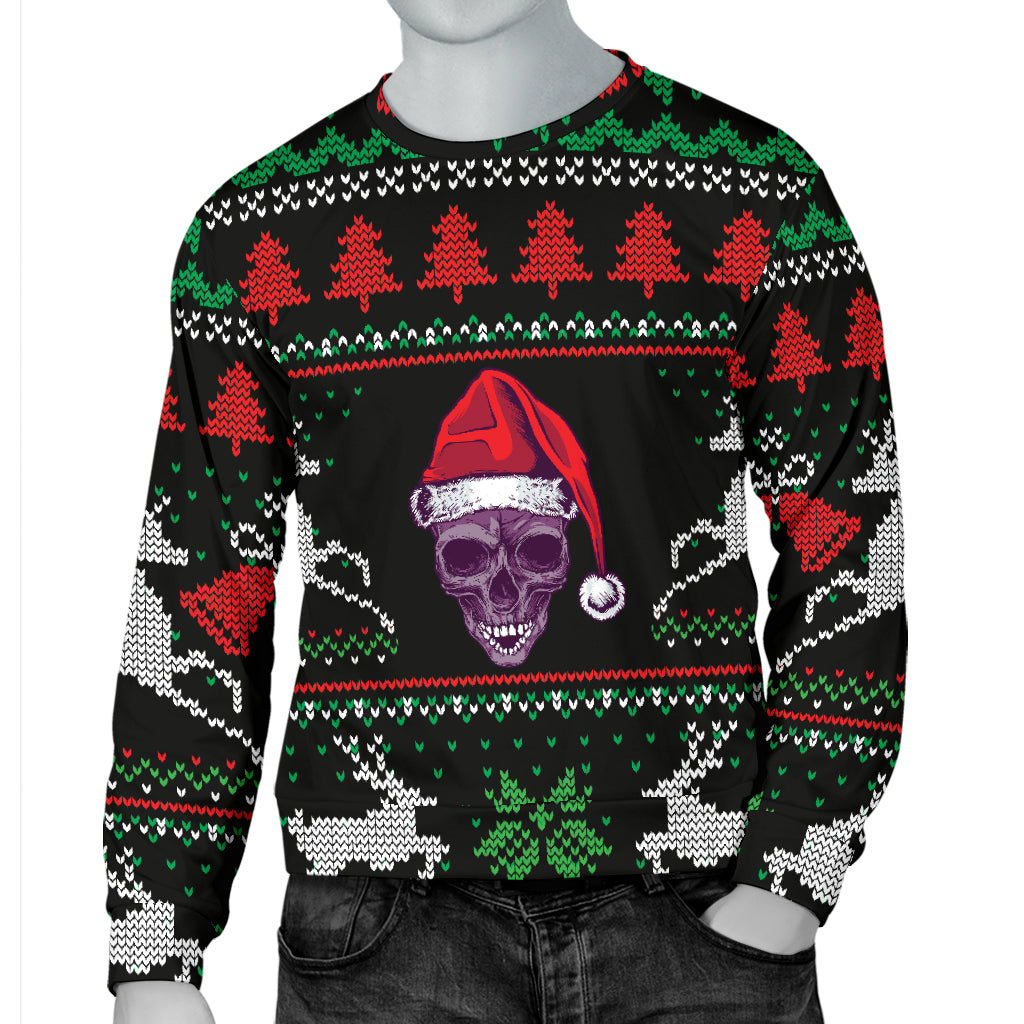 Ugly Christmas Santa Skull Black Men's Sweater