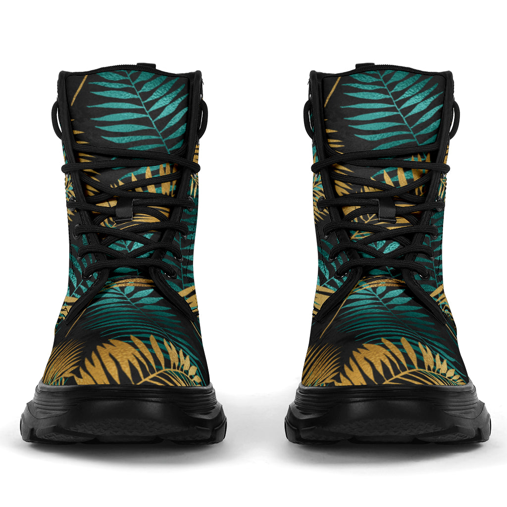 Gold & Teal Leaves Chunky Boots