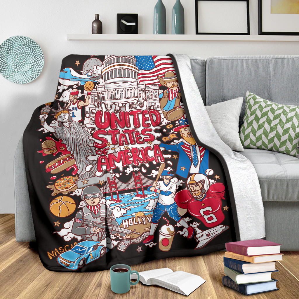 Welcome To United States Of America Premium Blanket, Cool Cartoon Travel Gift