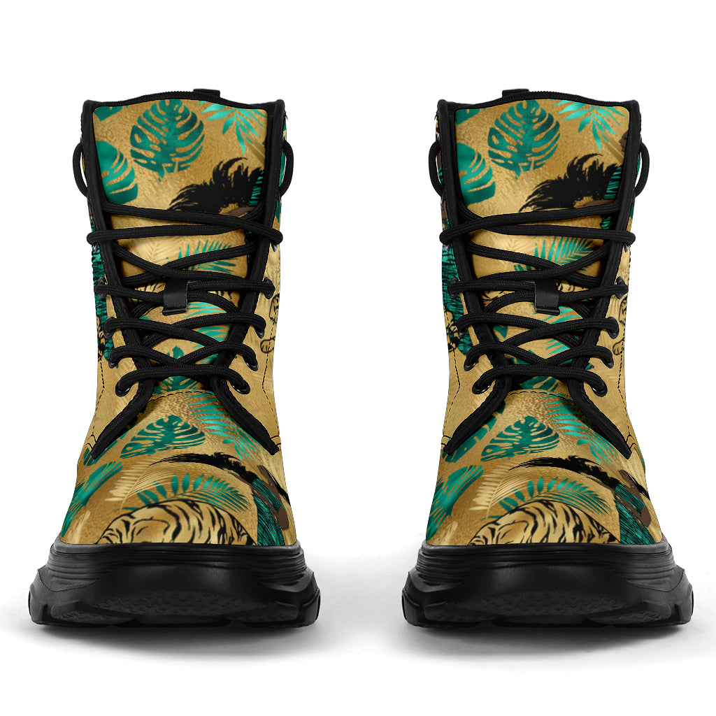 Enhanced Gold Leaves Chunky Boots