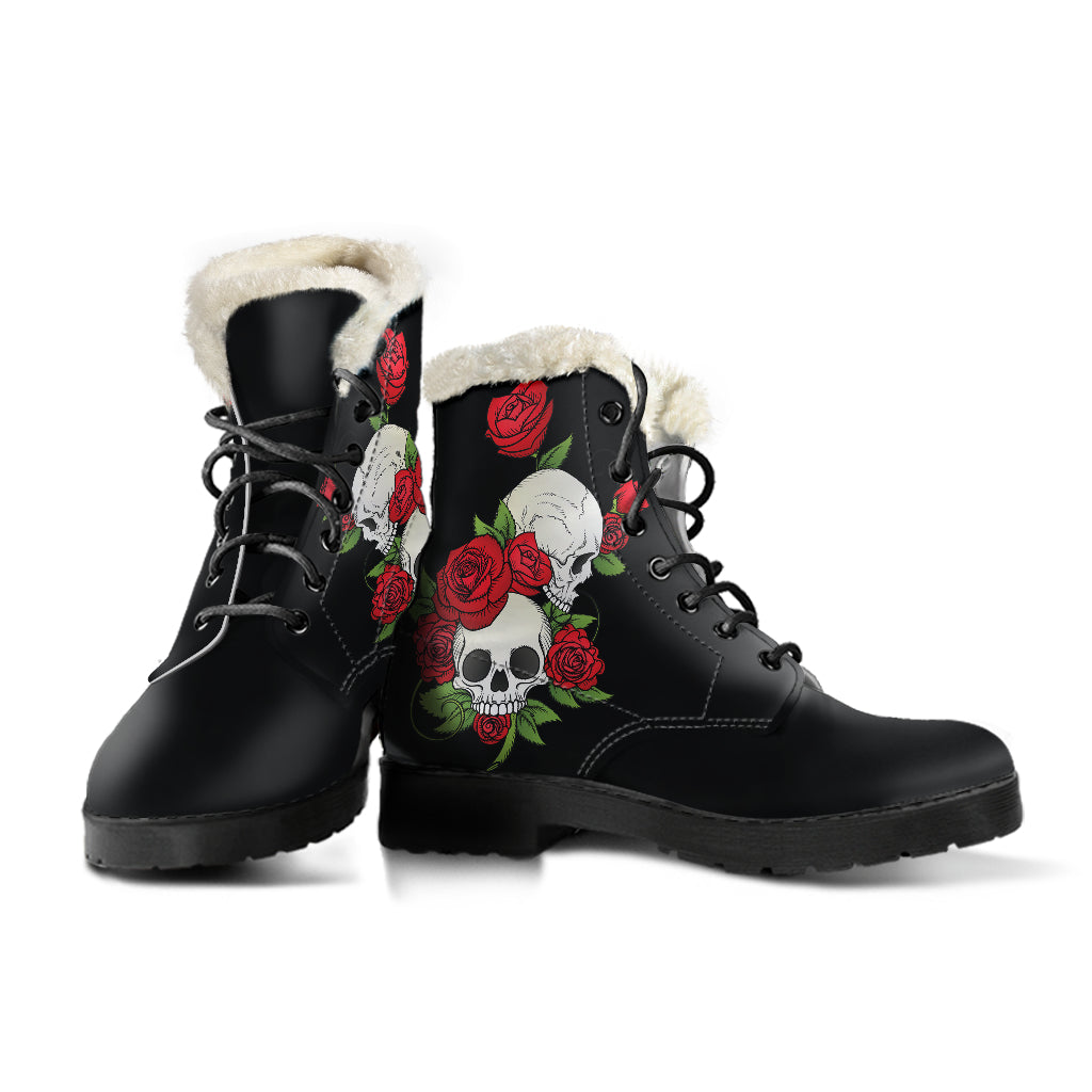 Skulls and roses Women's Fur Boots