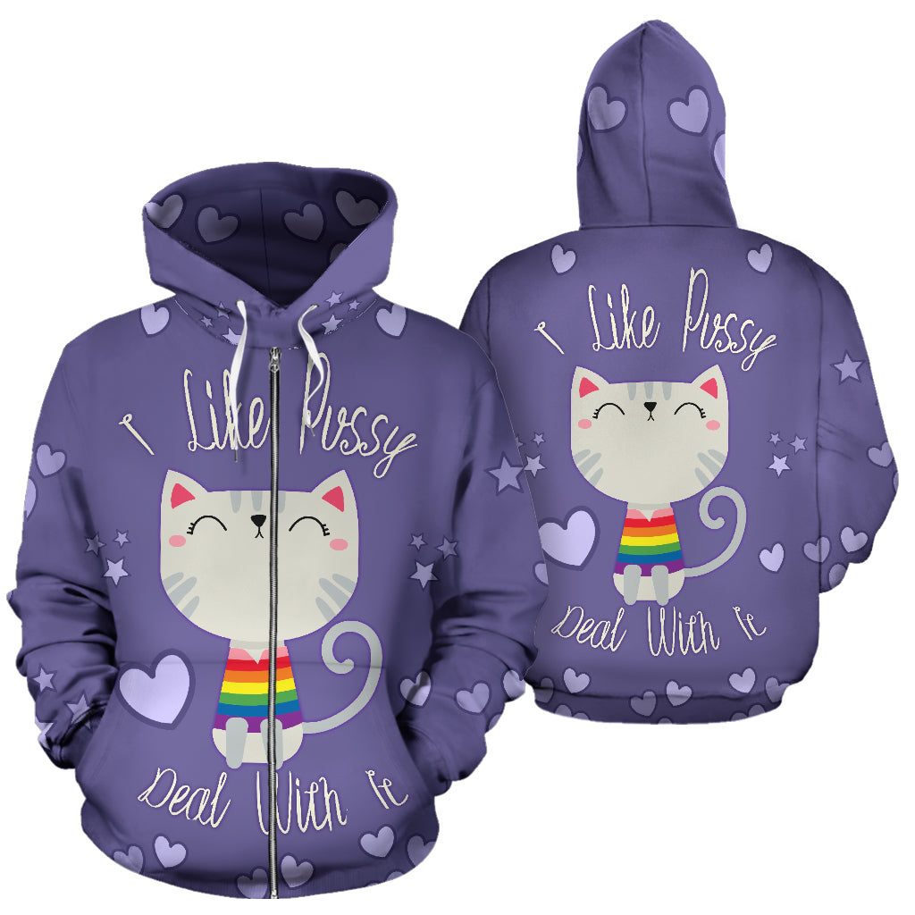 I Like Pussy Deal With It All Over Print Hoodie Zip