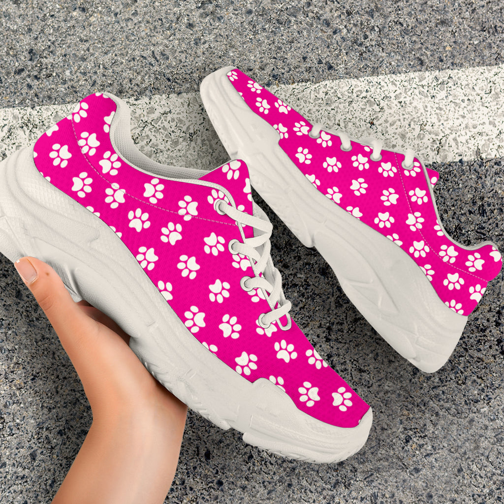 Paw Print Hot Pink Chunky Sneakers (White)