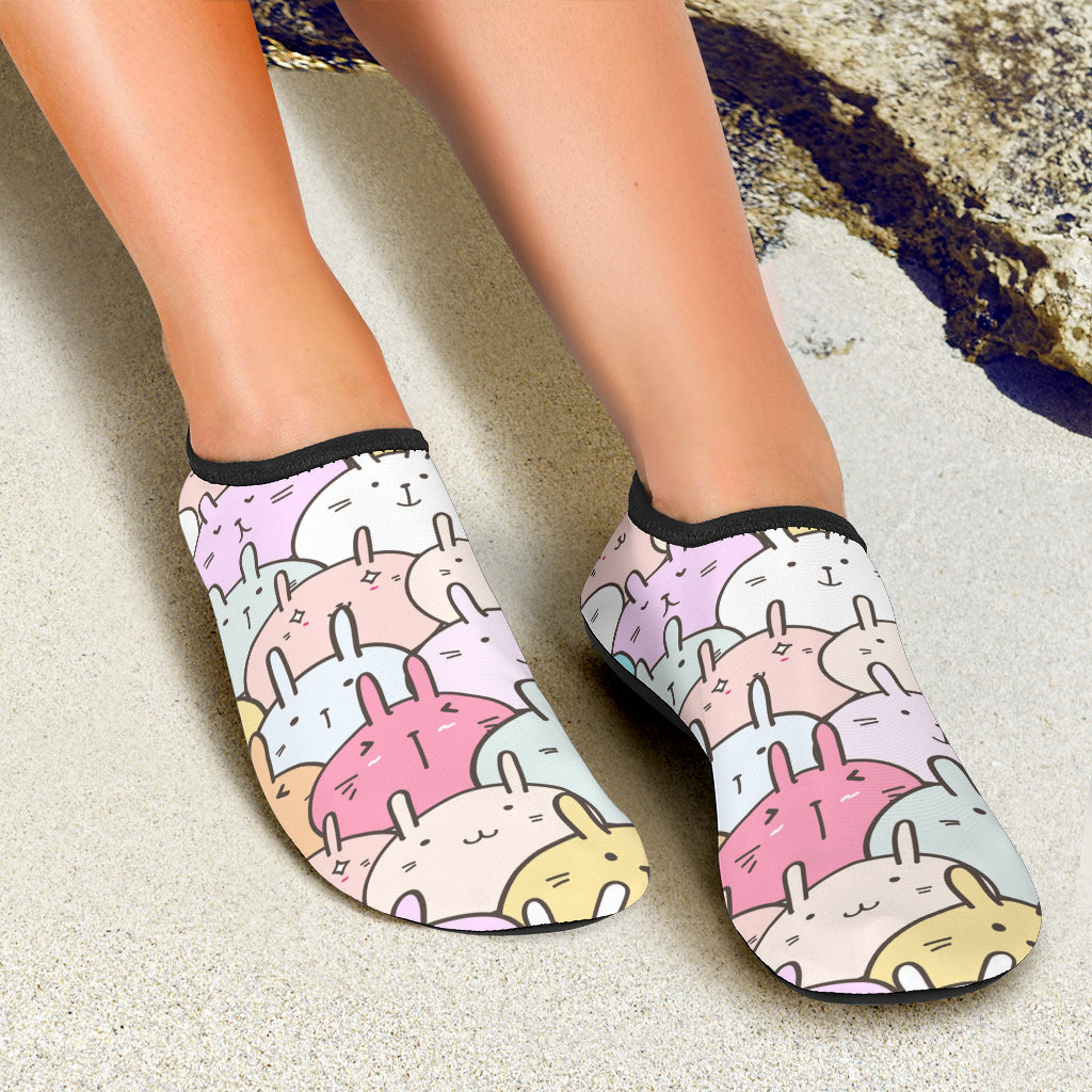 Pastel Doodle Rabbits Beach Shoes