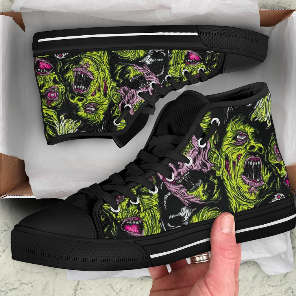 Zombies Cartoon Design High Top Sneaker Custom Shoes with Black Soles