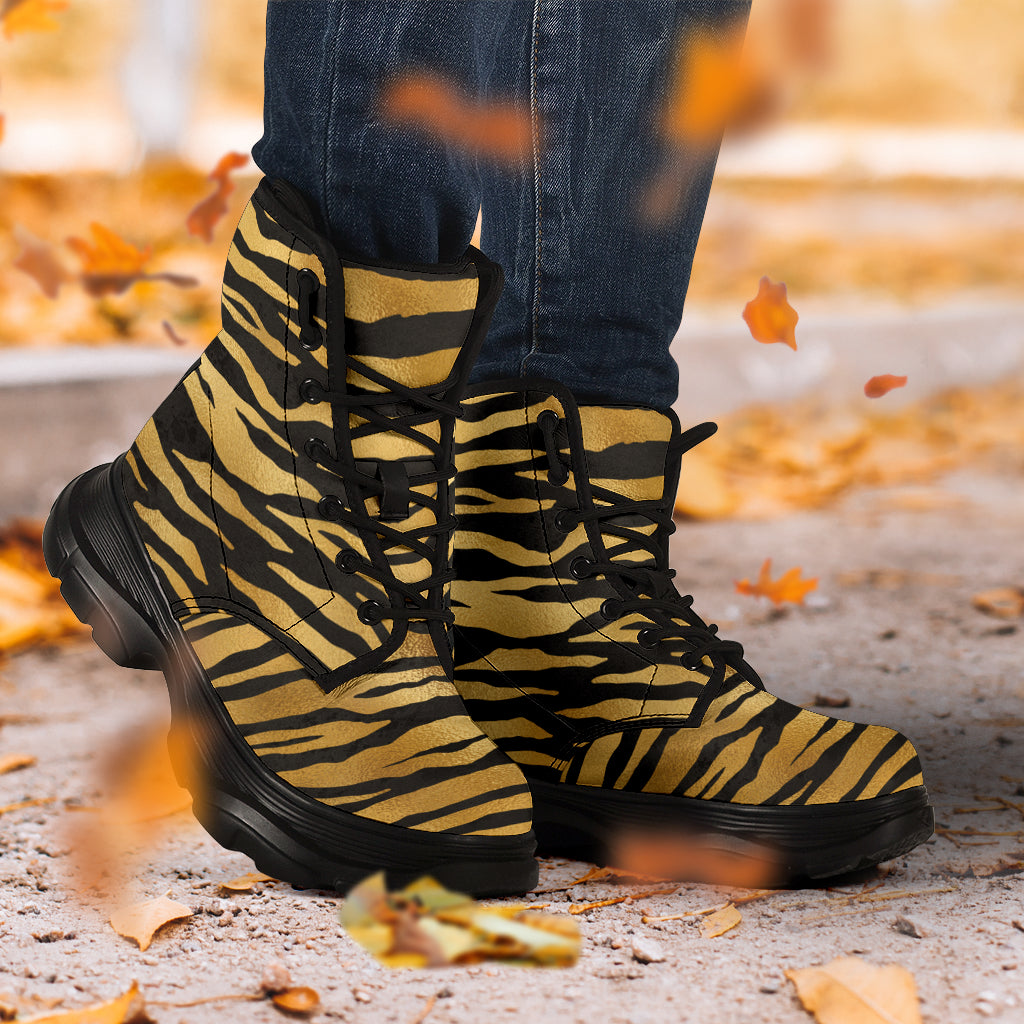 Gold Tiger Striped Chunky Boots