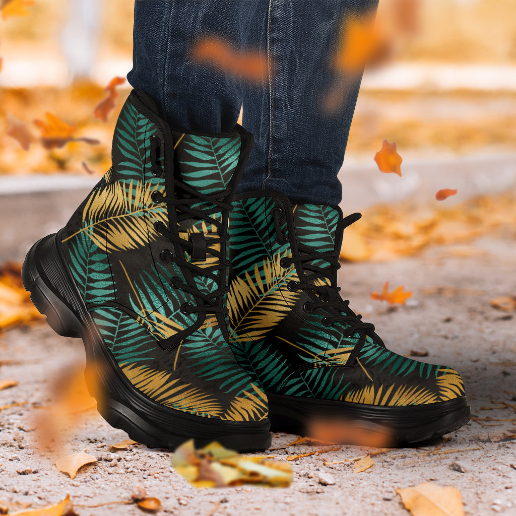 Gold & Teal Leaves Chunky Boots