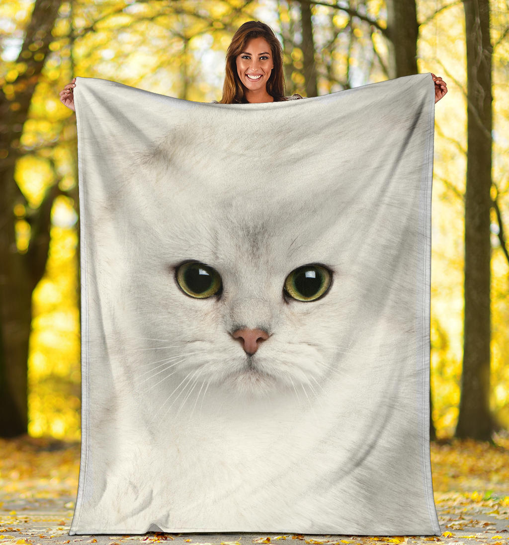 White Cat Face Hair Blanket